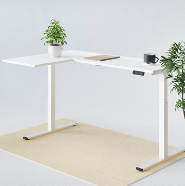 L-SHAPED 2-LEGS UP STANDING DESK - WHITE (E1L-02W) - 0