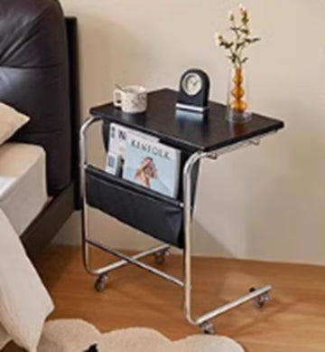 Buy black-wood-grain-mobile-desk LR001 Easty Retro Slim Movable Bedside Table