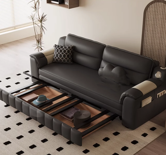 Lumi 貓抓皮高級黑折疊沙發床兩用可收納沙發