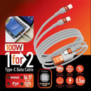 (1 For 2) Data Cable【1拖2】100W Type-C充電線 - 灰色橙頭-1