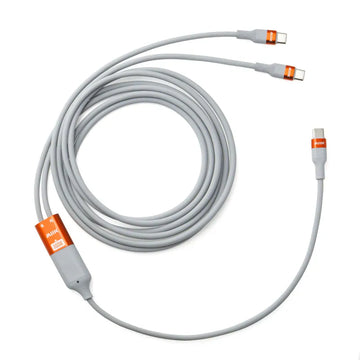 (1 For 2) Data Cable【1拖2】100W Type-C充電線 - 灰色橙頭 - 0