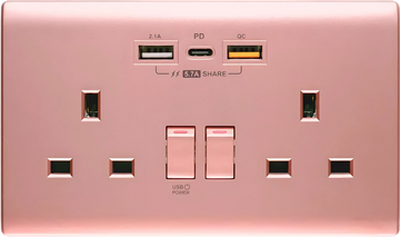 PDQC USB Double wall socket - Pink - 0