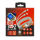 (1 For 2) Data Cable【1拖2】100W Type-C充電線 - 灰色橙頭-3