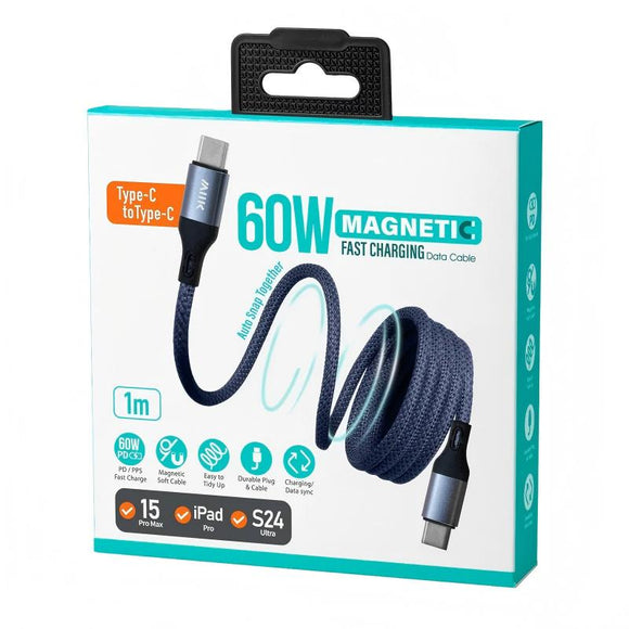 60W 磁吸線1M【Type-C to C 】- 灰藍色