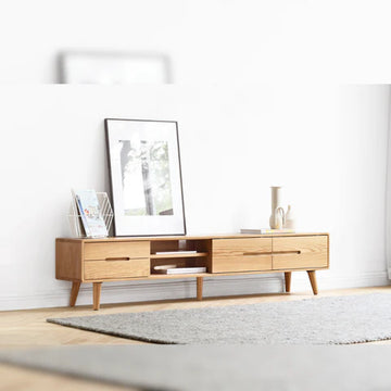 YE001 Mobile Solid Wood TV Cabinet - 0