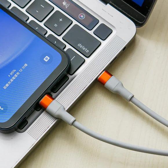 (1 For 2) Data Cable【1拖2】100W Type-C充電線 - 灰色橙頭
