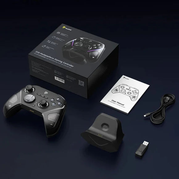 EasySMX - D10 三模無線控制器連充電底座(TMR搖桿-有體感-彩光-震動 -雙模式扳機)(黑色)