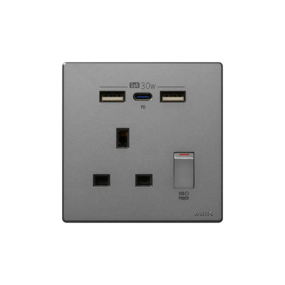 GaN30W Type-C/USB 電制插座 (單蘇) - 碳灰