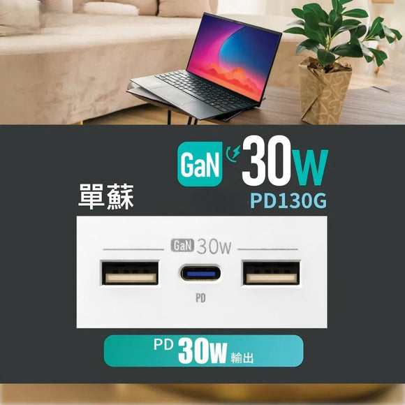 GaN30W Type-C/USB 電制插座 (單蘇) - 香濱金