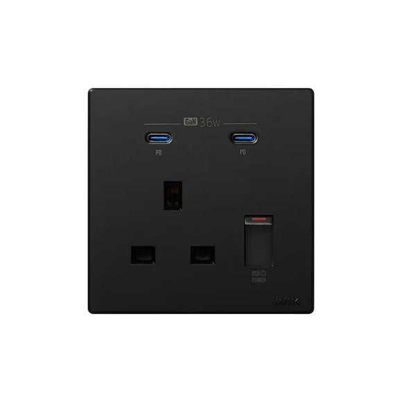 GaN36W 雙Type-C 電制插座 (單蘇) - 黑色