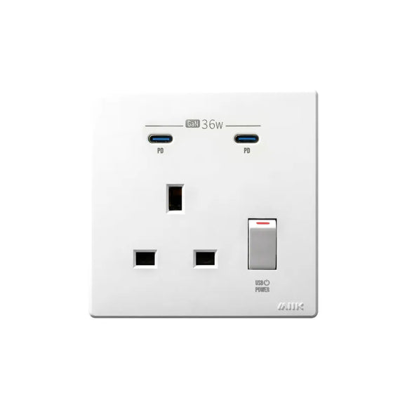 GaN36W 雙Type-C 電制插座 (單蘇) - 白色