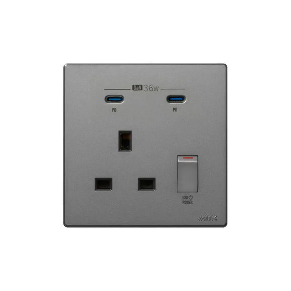 GaN36W 雙Type-C 電制插座 (單蘇) - 灰色