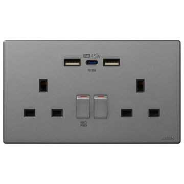 GaN45W Type-C/USB 電制插座 (孖蘇) - 碳灰 - 0