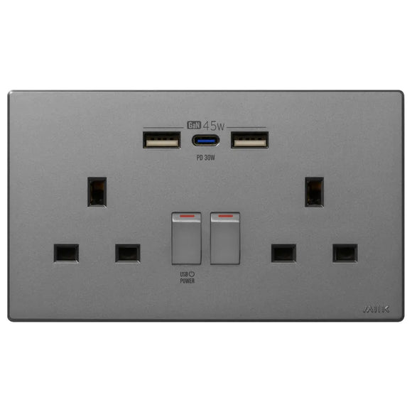 GaN45W Type-C/USB 電制插座 (孖蘇) - 碳灰