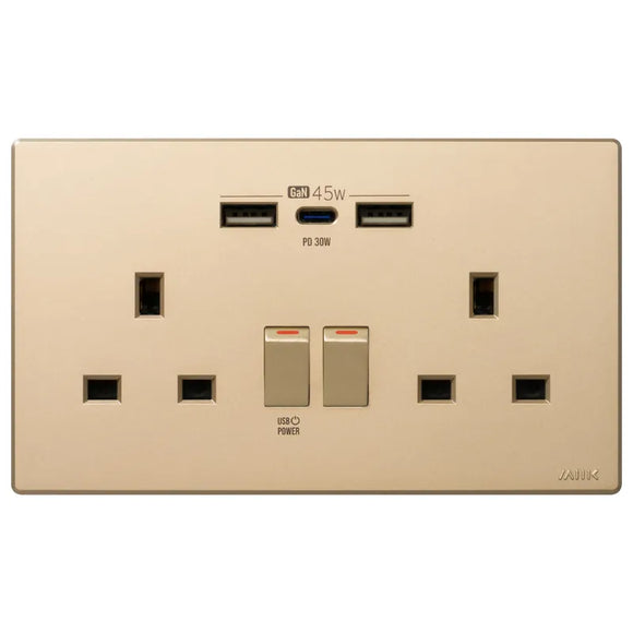 GaN45W Type-C/USB 電制插座 (孖蘇) - 香濱金