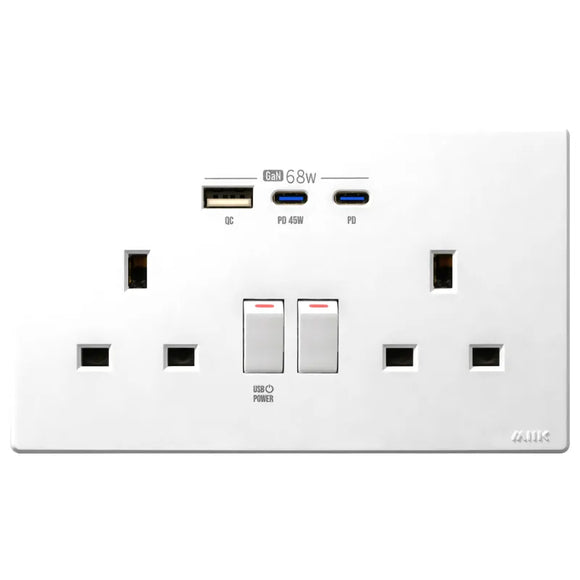 GaN68W Type-C/USB 電制插座 (孖蘇) - 白色