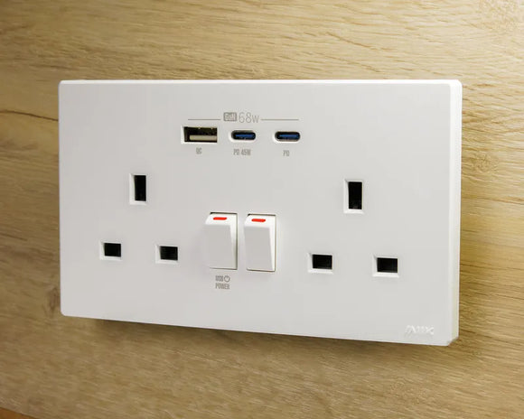 GaN68W Type-C/USB 電制插座 (孖蘇) - 白色