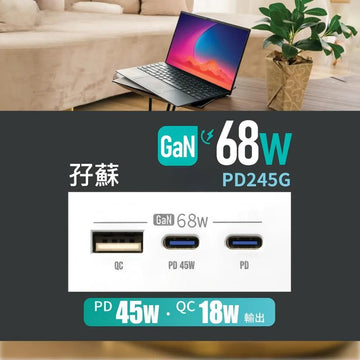 GaN68W Type-C/USB 電制插座 (孖蘇) - 碳灰 - 0