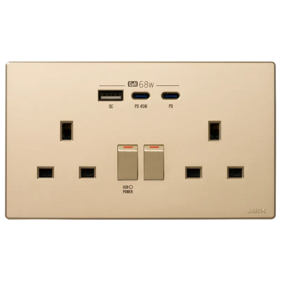 GaN68W Type-C/USB 電制插座 (孖蘇) - 香濱金