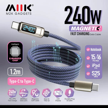 M2K【LED 顯示】240W 磁吸線 (C to C) - 灰藍色