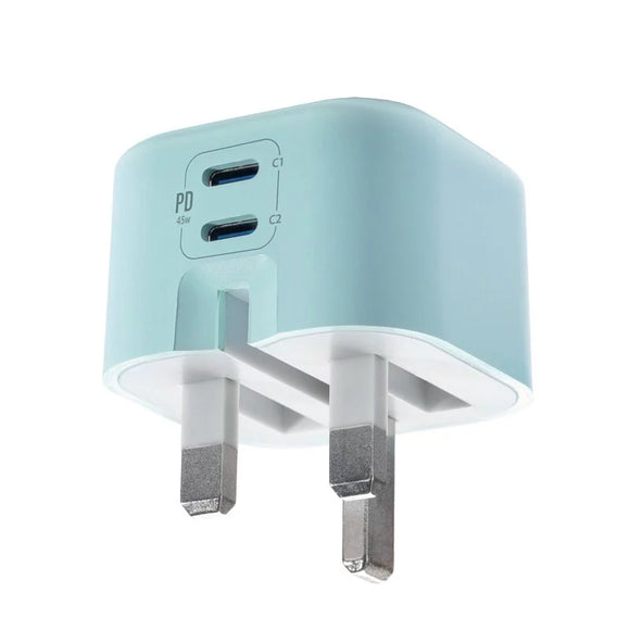 M2K摺充-摺腳雙TYPE-C GaN45W迷你快速充電器 - 綠色