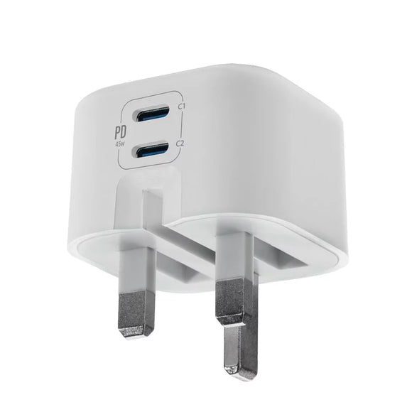 M2K摺充-摺腳雙TYPE-C GaN45W迷你快速充電器 - 白色