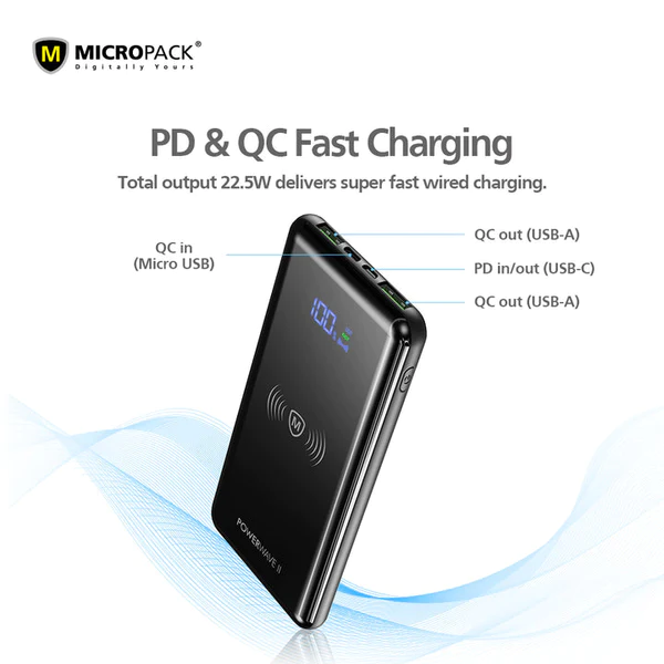 Micropack PD Fast Charging Wireless Power Bank (10000mAh)