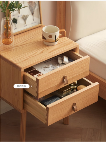 Kallio 北美橡木日式皮質拉手床頭櫃 - 0