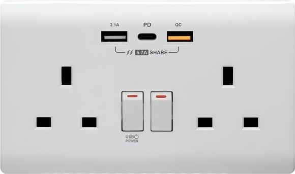 PDQC 孖蘇 Type C/USB電制 (光面白)
