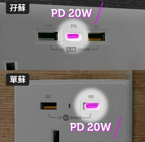 PDQC 單蘇 Type C/USB電制 (光面白)