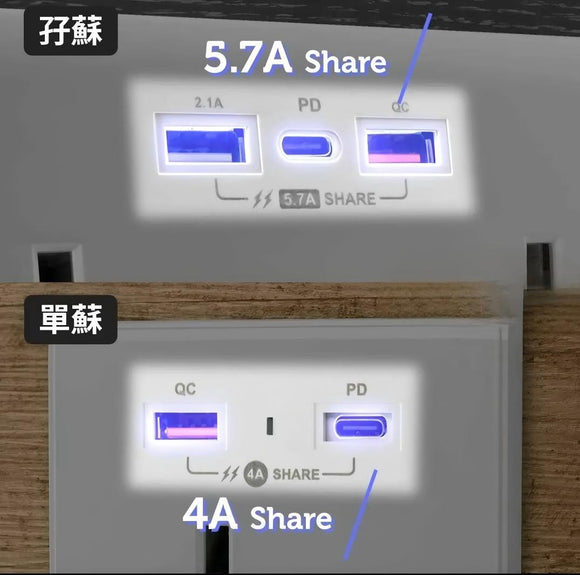 PDQC 孖蘇 Type C/USB電制 (光面白)