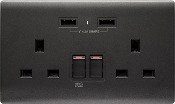 【碳黑】 USB 孖蘇《4.2A》色彩系列