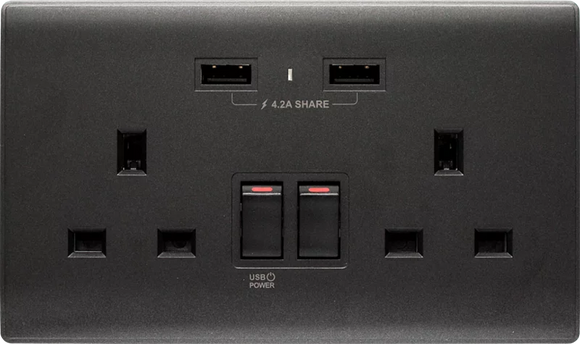 【碳黑】 USB 孖蘇《4.2A》色彩系列