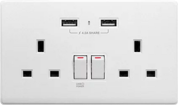 【光面白色】 USB 孖蘇《4.2A》