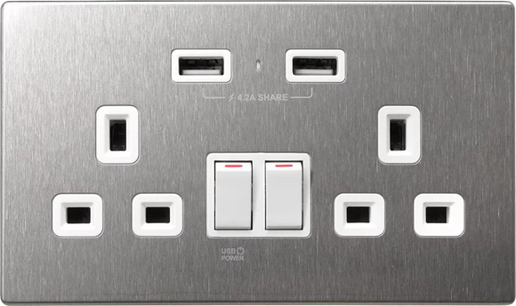 【不銹鋼白色】 USB 孖蘇 《4.2A》