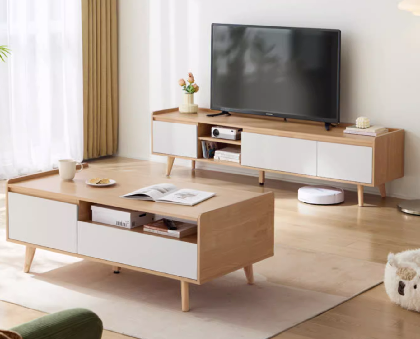 Birchwood 原木風實木腳雙門電視櫃 TV Cabinet