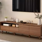 Walnut Wood TV Cabinet with Solid Wood Frame, 180cm