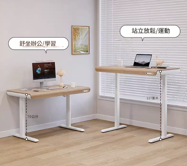 原木風 - 附抽屜升降書桌