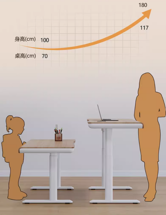 原木風 - 附抽屜升降書桌