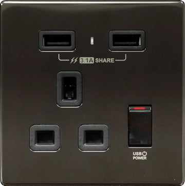 【不銹鋼鏡黑】 USB 單蘇《3.1A》