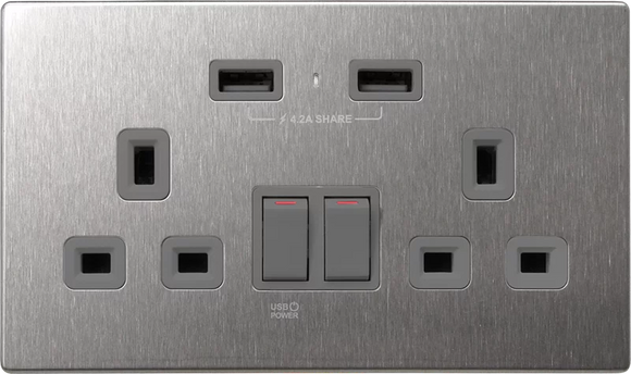 【不銹鋼灰色】 USB 孖蘇 《4.2A》