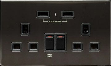 【不銹鋼鏡黑】 USB 孖蘇 《4.2A》