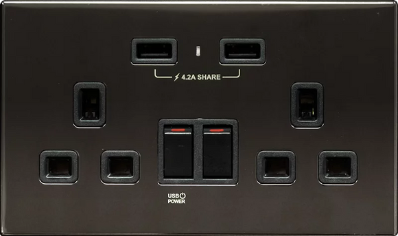 【不銹鋼鏡黑】 USB 孖蘇 《4.2A》