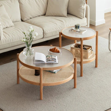 YH001 Tavoli Solid Wood Round Coffee Table Set - 0