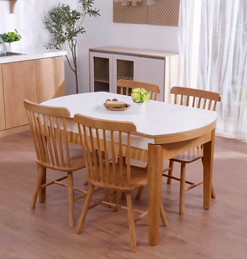 Marvel 原木色岩板圓形伸縮餐桌組合 - 0