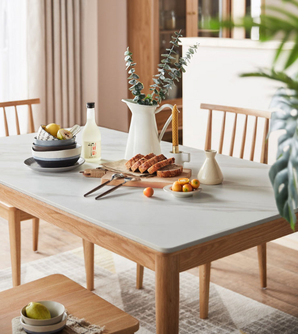 Union 橡木岩板長方形餐桌組合