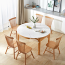 Marvel 原木色岩板圓形伸縮餐桌組合-1