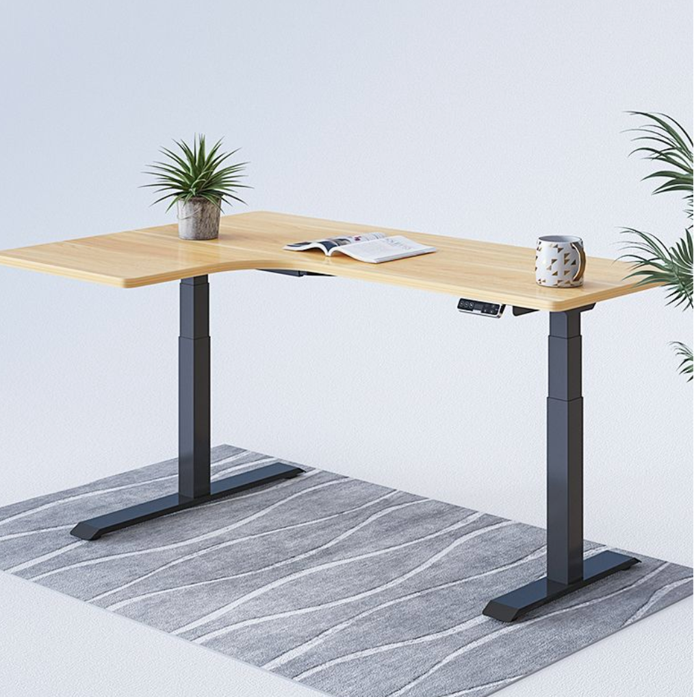 L-SHAPED 2-Legs UP STANDING DESK - Oak_Black (E1L-01B)