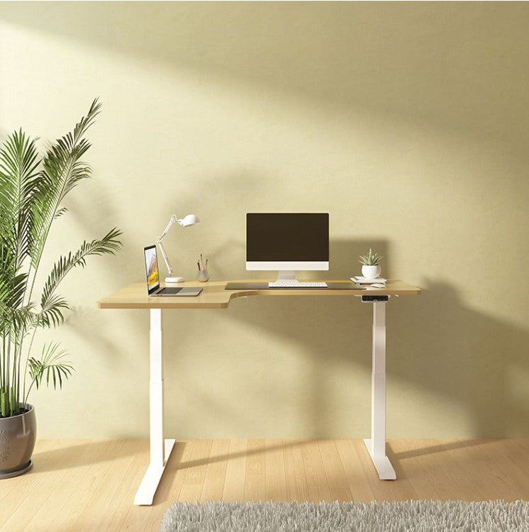 L-SHAPED 2-Legs UP STANDING DESK - Oak_White (E1L-01W) - 0