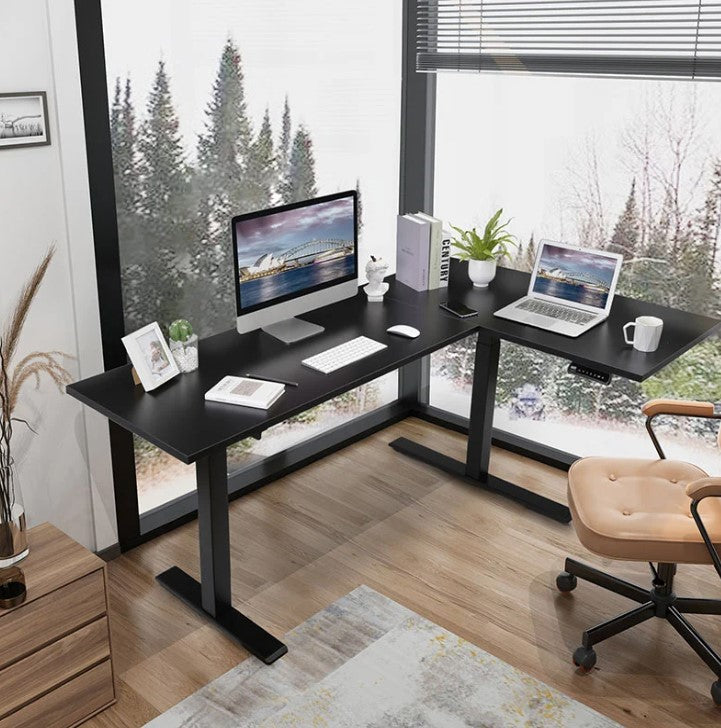 L-SHAPED 2-Legs UP STANDING DESK - Oak_White (E1L-01W)